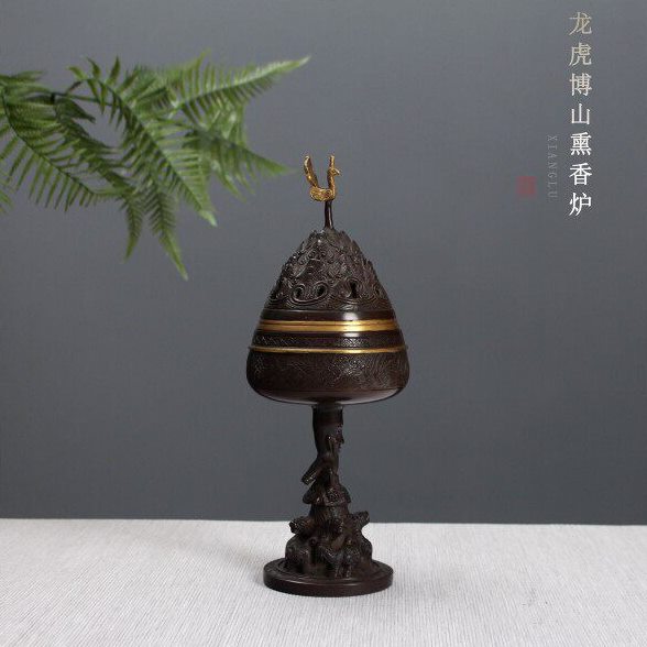 庭野堂龙虎博山熏香苏工炉铜香炉家居室内装饰品创意摆件工艺礼品