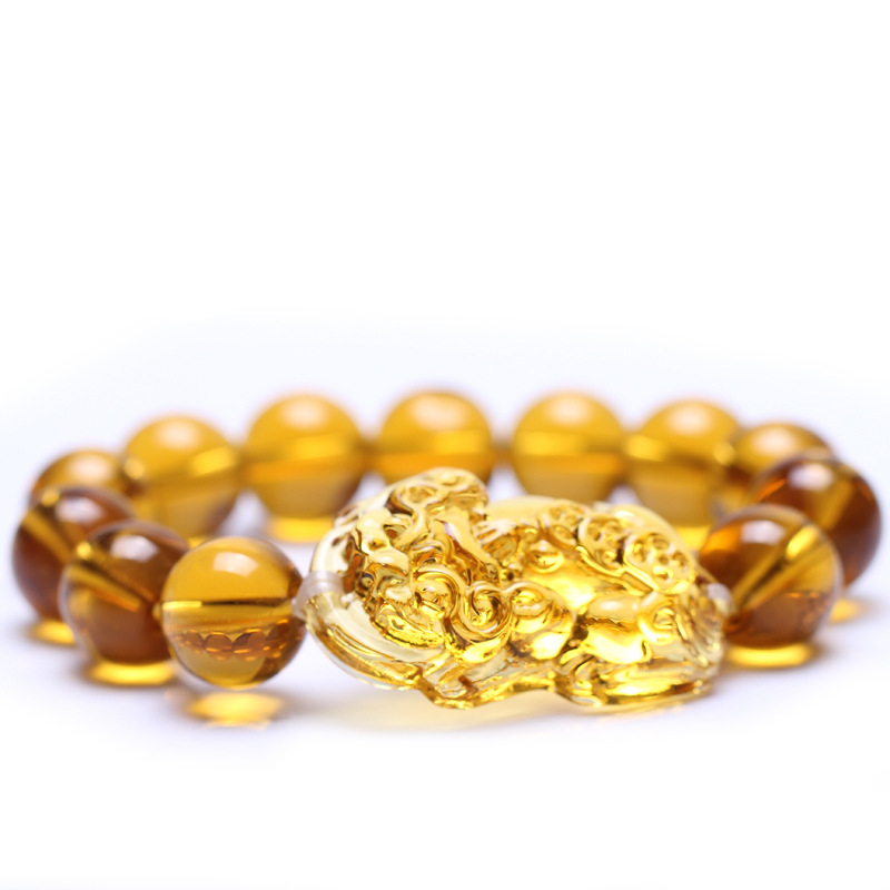 民族风装饰琥h珀色饰品古法琉璃手链貔貅小珠圆形貔貅款配饰包邮