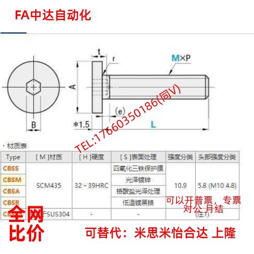 替米思米内六角螺丝C-CBSM22.5CBSTSCBSS3-4/5/6/8/10/16/20
