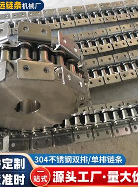 304不锈钢双排链条C2052大滚珠输送链单排工业输送板式刮板机链条