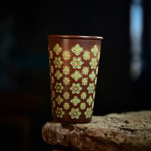 大唐宝相花拉花咖啡杯猪口杯非遗手工陶瓷高颜值可乐杯