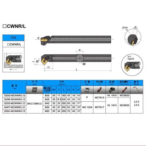 50度数控刀杆内孔车刀镗刀S20R/S25S/S32S/S40T-MCWNR12/-MCWNL12