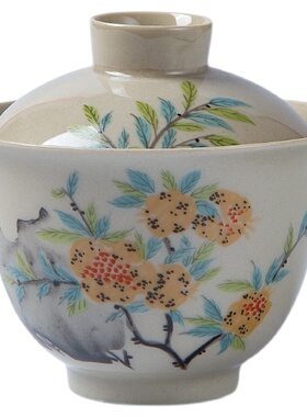 草木灰釉茶碗功夫茶具高端泡茶碗复古带盖手抓壶陶瓷三才盖碗茶杯