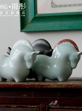 红鬃 新中式陶瓷摆件马 影青创意家居客厅办R公室装饰品商务礼品