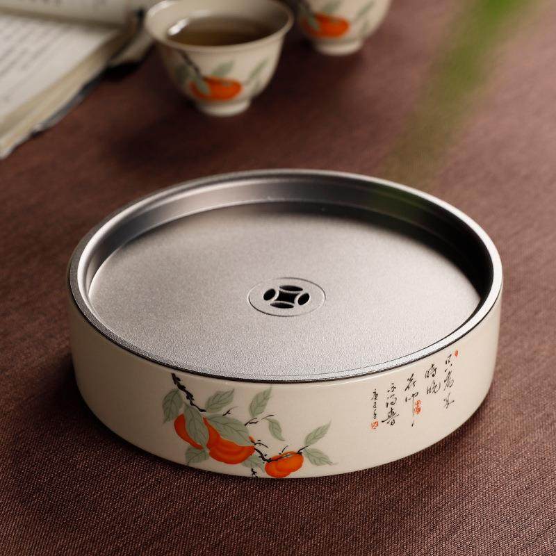 陶瓷蓄水茶盘功夫茶具金属锡盖双层壶承干泡茶台简约家用,餐饮具,茶盘,淘宝优惠券,粉丝福利购,淘宝优惠卷