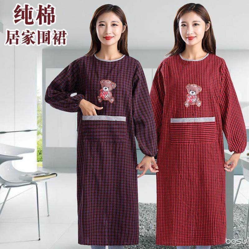 纯棉罩衣女厨房家用成人长袖围裙女工作洋气可爱防油污劳保工作服,家庭/个人清洁工具,围裙套装,淘宝优惠券,粉丝福利购,淘宝优惠卷