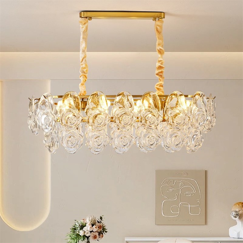 法式轻奢客厅吊灯现代大厅主灯2024年新L款创意奶油风玫瑰花餐厅