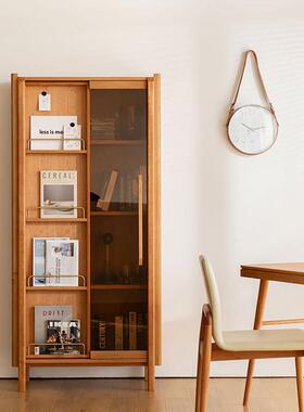 舍间/北欧实木书柜玻璃移门展示柜樱桃木日式置物架储物立柜边柜