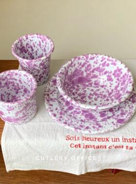 餐具，Vlog博主的相同芋头紫色搪瓷喷墨沙拉麦片碗平板搪瓷杯勺子