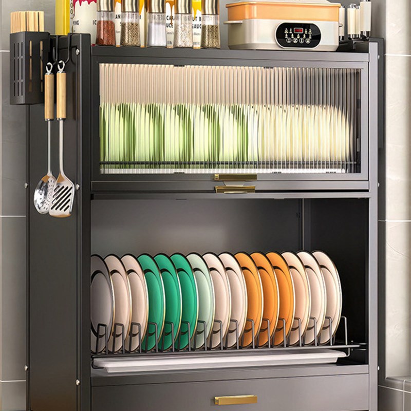 厨房置物架台面多层m收纳架多功能家用碗架沥碗碟储物架子带门橱