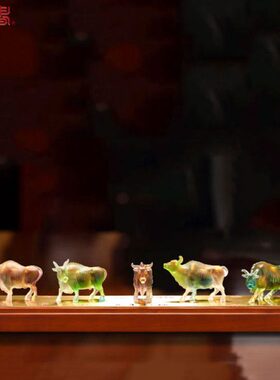 琉璃摆件五牛纳福时尚创意家居装饰品生日祝寿礼物牛年礼品刻字