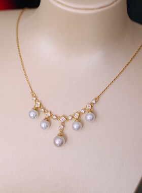 DIY配件se925纯银新潮时尚灵动多珠套链一体链珍珠项链空托配饰品