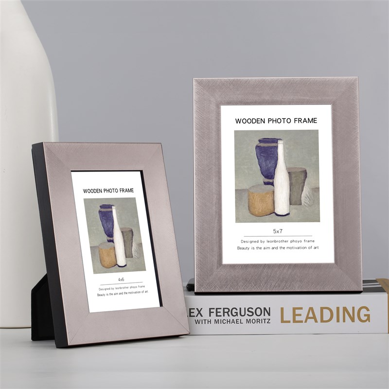 现代极简莫兰f迪银色实木相框  样板房现代轻奢金银色实木相框