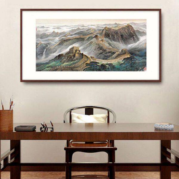 金色万里长城国画龙抬头办公室客厅横幅带框实木装饰画大会堂挂画