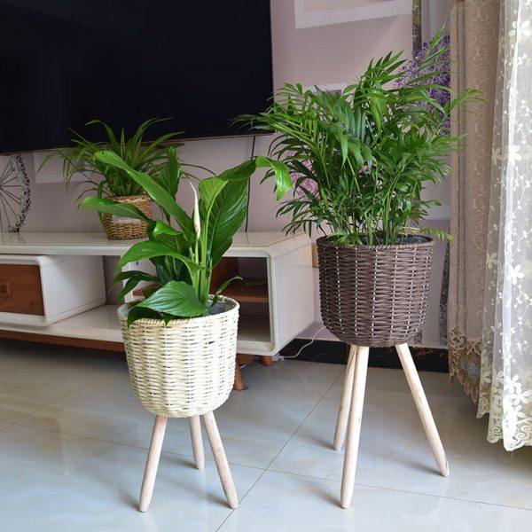 落地盆花架藤编花盆架北欧简约三角架客厅阳台装饰客厅花架,家居饰品,花盆,淘宝优惠券,粉丝福利购,淘宝优惠卷