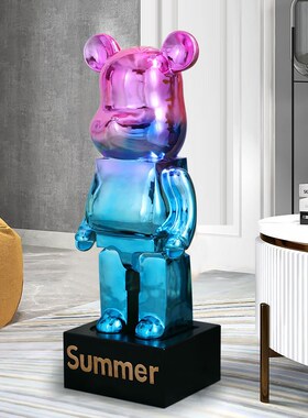 电镀卡通熊落地大摆件客r厅现代酒店软装高档装饰品网红贴玻璃大