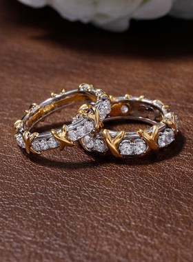 新款窄版16f石戒指24石满钻排钻对戒男女情侣交叉X系列双色银镀金