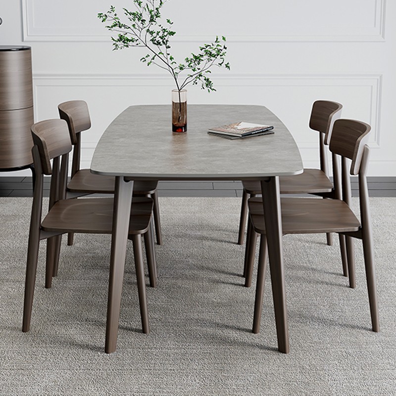 北欧岩板餐桌现代简约极简家用小户型实木长方形大U理石餐桌椅组