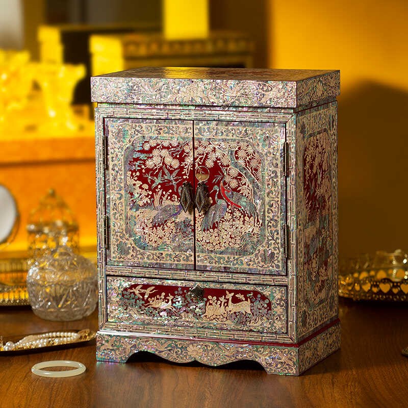 高档轻奢大容量饰品收纳柜螺钿漆器首饰柜首饰盒新婚W结婚生日礼
