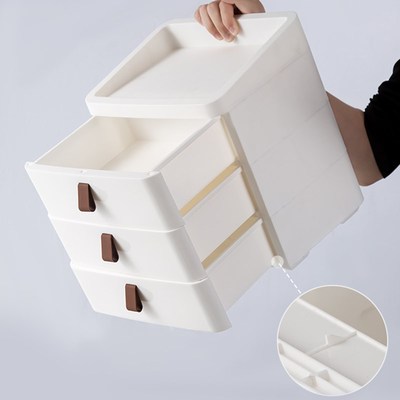 桌面抽屉式化妆品收纳盒可叠加多层文具杂物储物盒家用防尘置物架