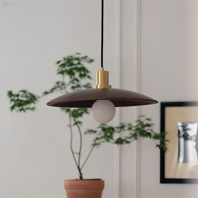 法式复古餐厅灯吊灯新中式日式侘寂风中古吧台实R木餐桌吊线飞碟