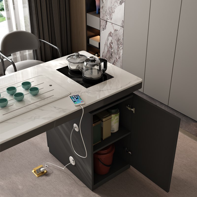 轻奢岩板茶桌茶台l家用现代阳台茶C桌椅组合小户型茶桌烧水壶嵌入