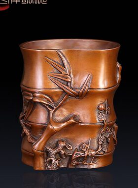 无暇玉笔筒 手工纯铜笔筒摆件 家居饰品 商务礼品