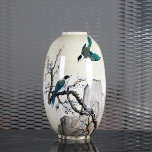 新中式 创意手工彩绘山雀鸟陶瓷花瓶摆件样板房间家居餐桌花器摆设
