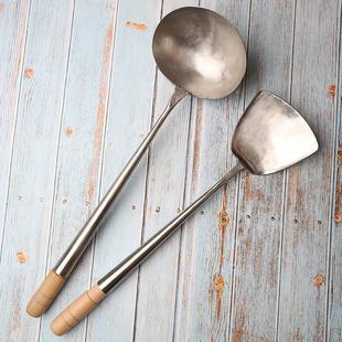 香港港式纯手工锻打2号锅铲10两炒勺 厨师专用中式木柄不锈钢炒铲