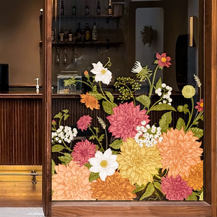植物花卉玻璃门贴纸高级感窗户贴画高端花朵店铺橱窗落地窗装饰画