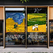 梵高星空静电玻璃贴膜向日葵油画艺术美化橱窗画室氛围装 饰UV贴画