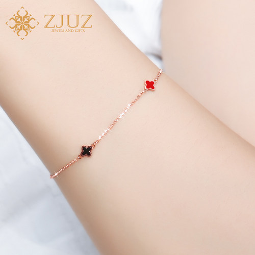au750四叶草手链女玫瑰金