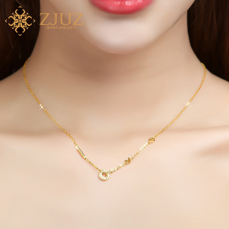 zjuz彩金项链女黄金锁骨链简约au750套链love玫瑰金项链送女友