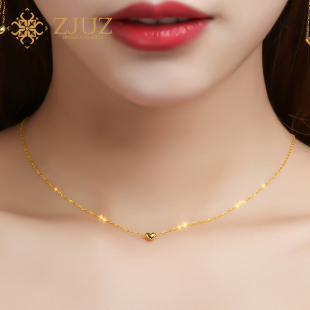 ZJUZ18k金迷你心形素金项链黄金套链彩金项链au750女士锁骨链刻字