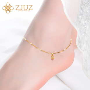 ZJUZ18K金脚链女款 AU750小葫芦脚链黄金可调节彩金脚链送女友 粗款