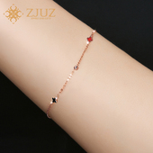 ZJUZ18k金手链四叶草au750可调节金转运珠手链520ZJUZ礼物送女友