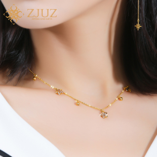 ZJUZ彩金项链女18K金项链黄金锁骨链K金套链吊坠玫瑰金项链送女友