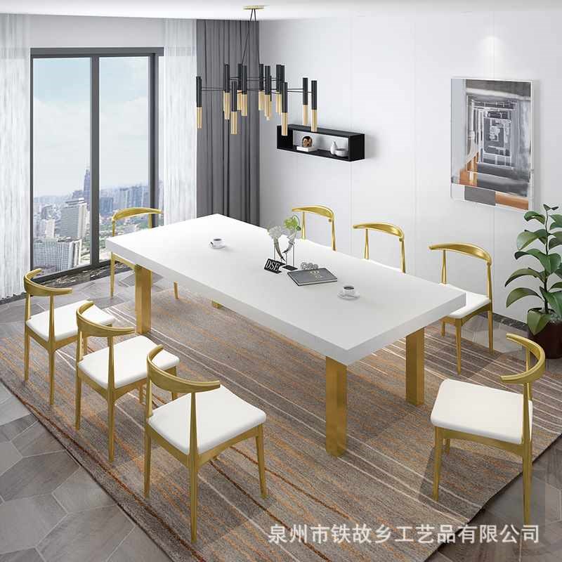 实木办公桌白色职n员多人培训会议桌铁艺大型办公桌椅组合