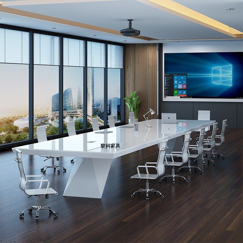 烤漆会议桌简约现代大小型v洽谈桌长桌时尚开会办公桌培训桌椅组