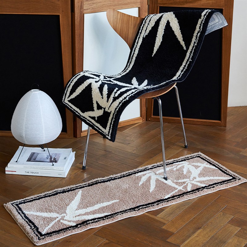 中式竹叶植e绒地毯簇绒客厅餐厅茶台吸水浴室防滑垫飘窗床边防滑