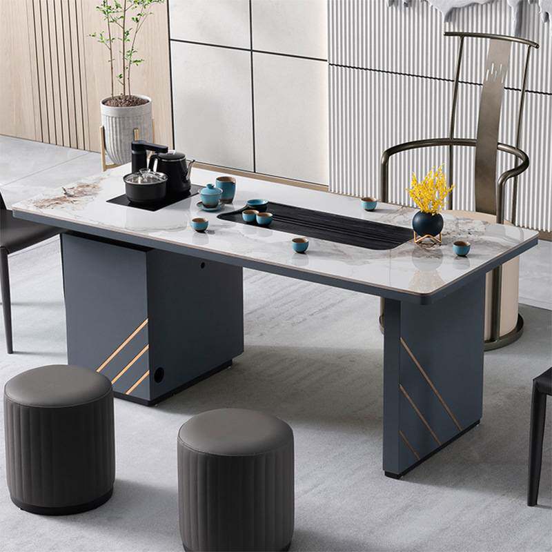 新中式茶桌全套岩板茶台现代简约办公室茶桌自动烧水一体式泡茶几