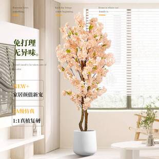 仿真香槟树盆栽假桃花绿植花艺落地客厅装饰仿真花摆件植物室内