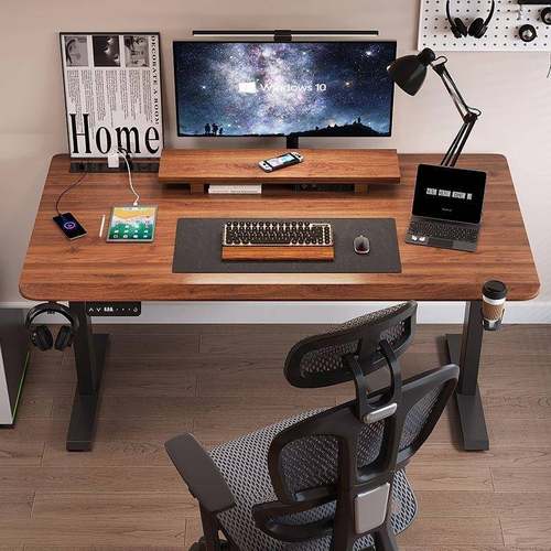 电脑桌升卧椅书桌室家用竞桌子可电900升降双电机实木电动降桌