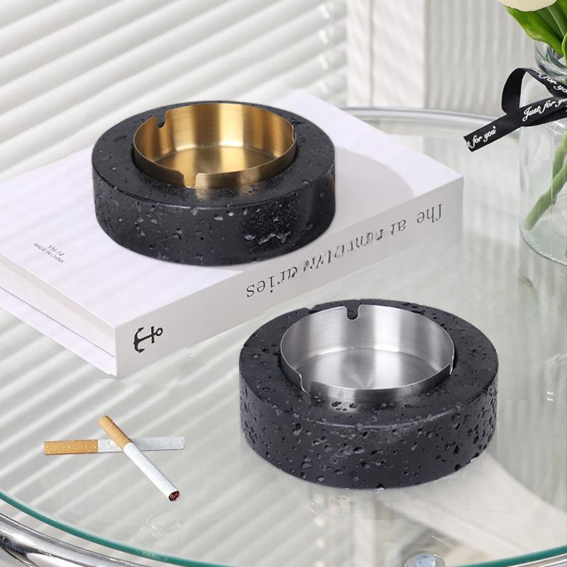 欧式天然大石圆软形烟缸摆件创意理家居酒店办公灰室618桌面装饰