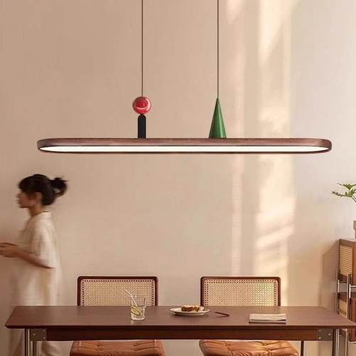 极简4圆餐厅吊灯日式原椭风木饭厅灯性设计感胡桃个木色长条回旋