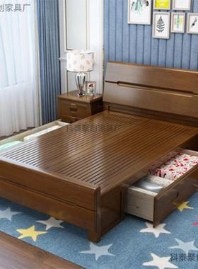 橡木实木床1.米单人床18.35小户型502.9小床1./1.m气302压高箱储