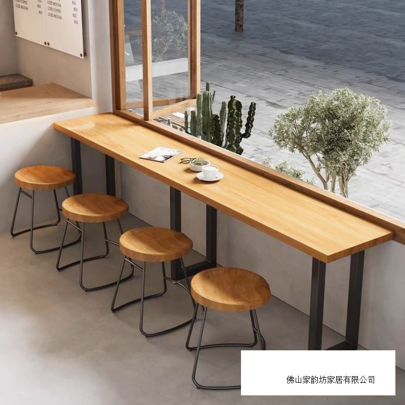靠墙窄餐桌椅组合靠窗矮吧台桌工业风便利店小吃店酒吧长条桌