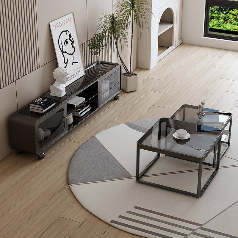奶风玻璃茶几电视柜组合用户型轻奢简约客DSG01厅小油落地收家纳