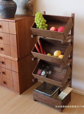 北黑胡桃实木置多层FQF落地木物架杂物收纳储物柜美卧室客厅玄关