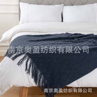 亚马逊盖毯流苏毯子throw blanket沙发盖毯纯色针织毯民宿床尾巾